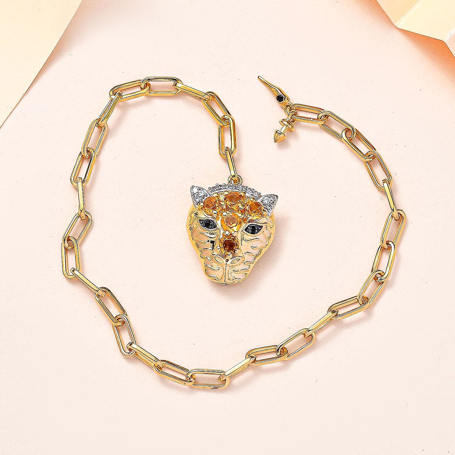 GP Italian Garden Collection - Citrine & Multi Gemstone Paperclip Openable Lock Mechanism Bracelet (Size - 8) in 18K Gold Vermeil Sterling Silver 1.10 Ct