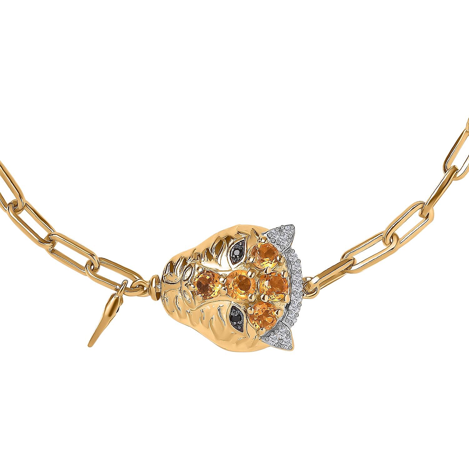 GP Italian Garden Collection - Citrine & Multi Gemstone Paperclip Openable Lock Mechanism Bracelet (Size - 8) in 18K Gold Vermeil Sterling Silver 1.10 Ct