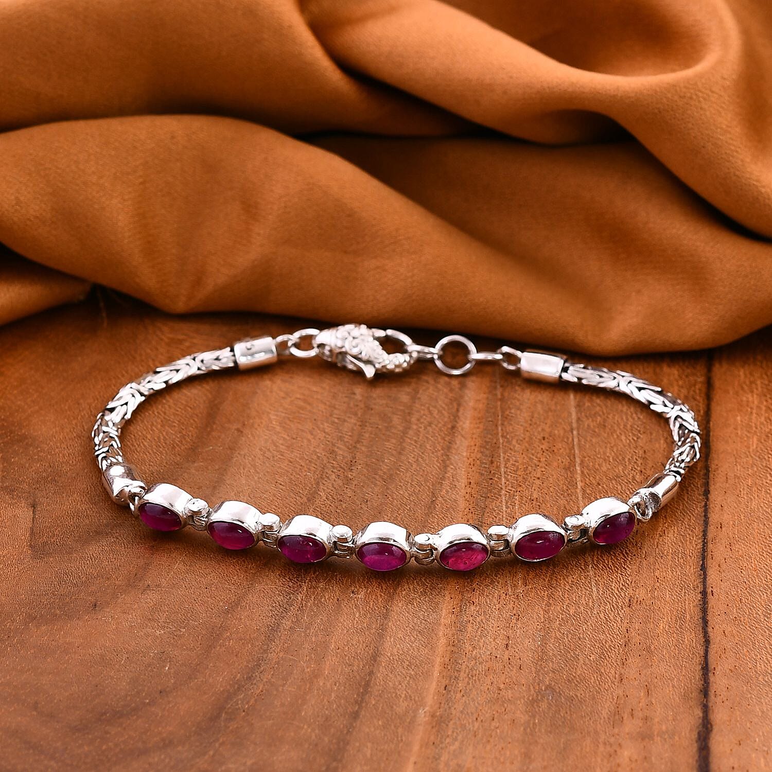 Royal Bali Collection Mega Closeout - Ruby Borobudur Bracelet (Size - 7.5)  Sterling Silver Wt. 11.10