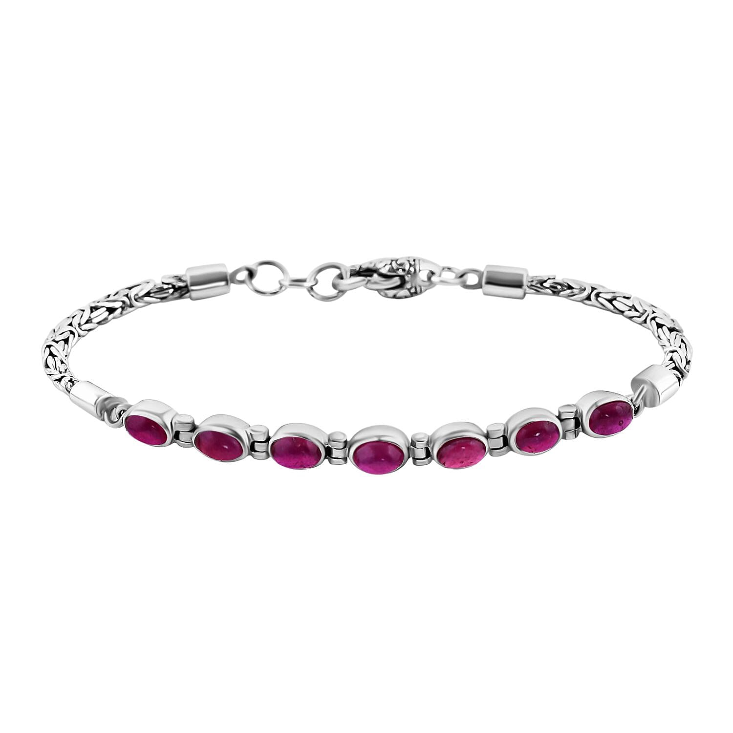 Royal Bali Collection Mega Closeout - Ruby Borobudur Bracelet (Size - 7.5)  Sterling Silver Wt. 11.10