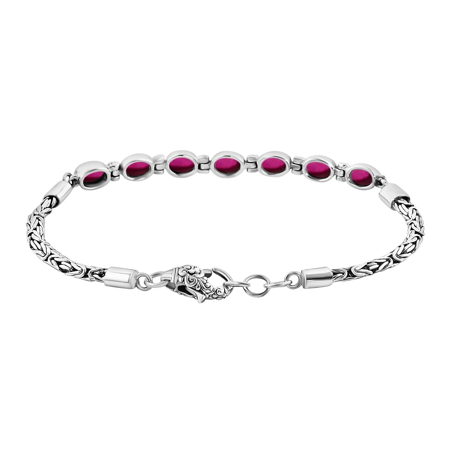 Royal Bali Collection Mega Closeout - Ruby Borobudur Bracelet (Size - 7.5)  Sterling Silver Wt. 11.10