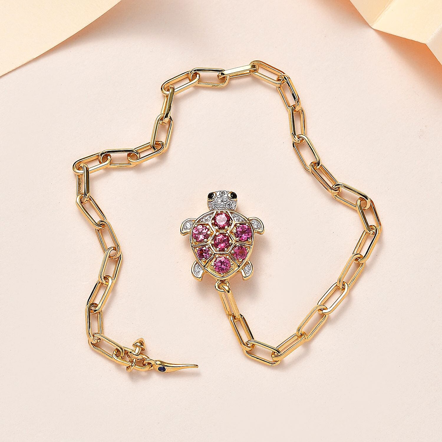 GP Italian Garden Collection - Citrine & Multi Gemstone Paperclip Openable Lock Mechanism Bracelet (Size - 8) in 18K Vermeil YG Plated Sterling Silver 1.10 Ct, Silver Wt. 7.92 Gms