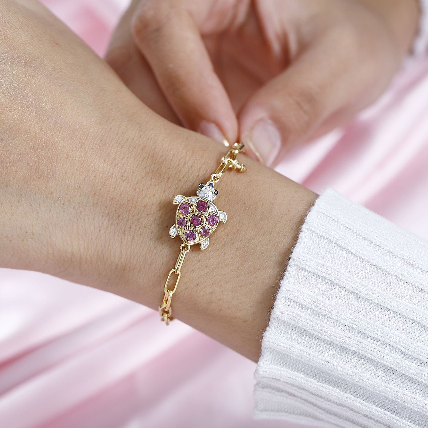 GP Italian Garden Collection - Citrine & Multi Gemstone Paperclip Openable Lock Mechanism Bracelet (Size - 8) in 18K Vermeil YG Plated Sterling Silver 1.10 Ct, Silver Wt. 7.92 Gms