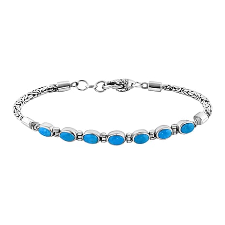 Royal Bali Collection Mega Closeout - Sleeping Beauty Turquoise Borobudur Bracelet (Size - 7.5)  Sterling Silver Wt. 11.10