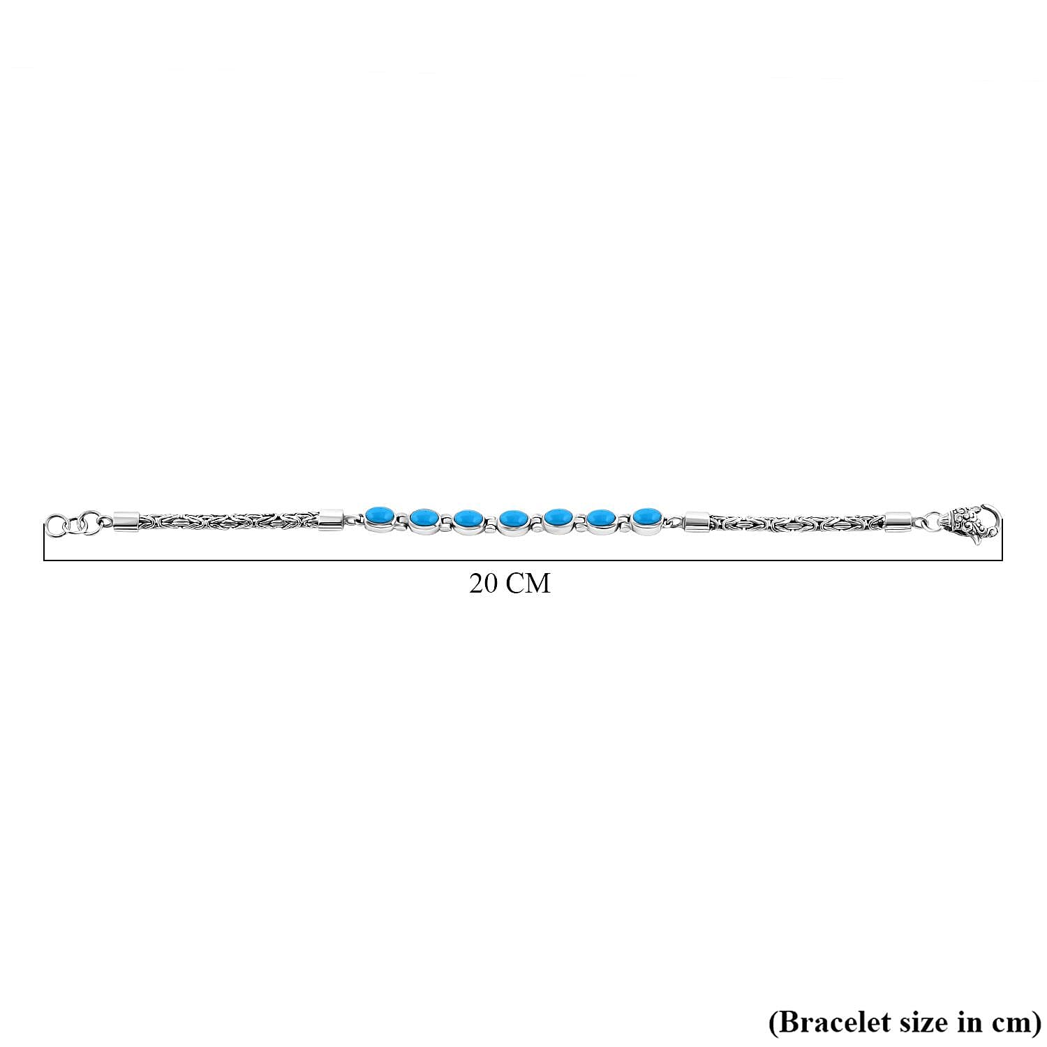 Royal Bali Collection Mega Closeout - Sleeping Beauty Turquoise Borobudur Bracelet (Size - 7.5)  Sterling Silver Wt. 11.10