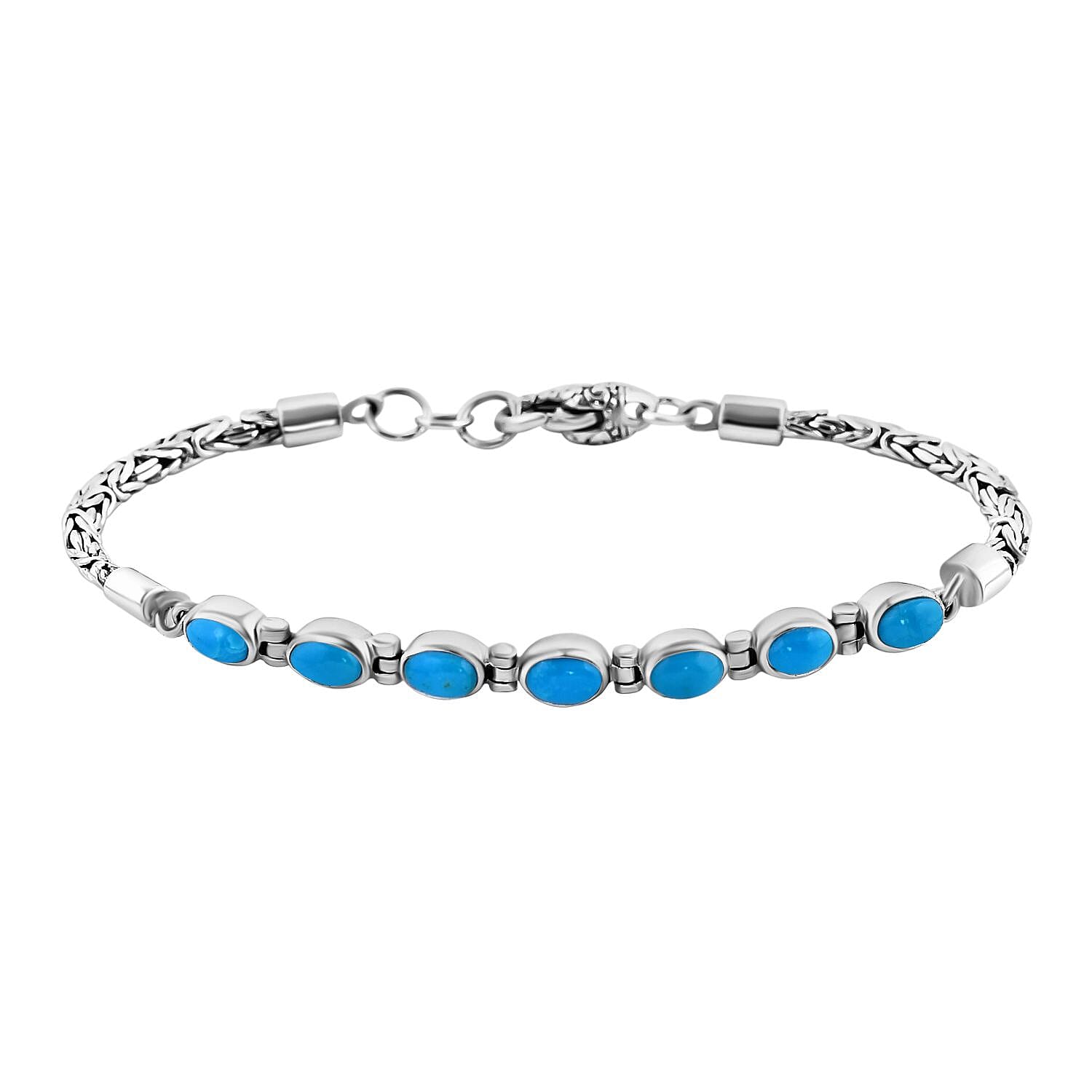 Royal Bali Collection Mega Closeout - Sleeping Beauty Turquoise Borobudur Bracelet (Size - 7.5)  Sterling Silver Wt. 11.10