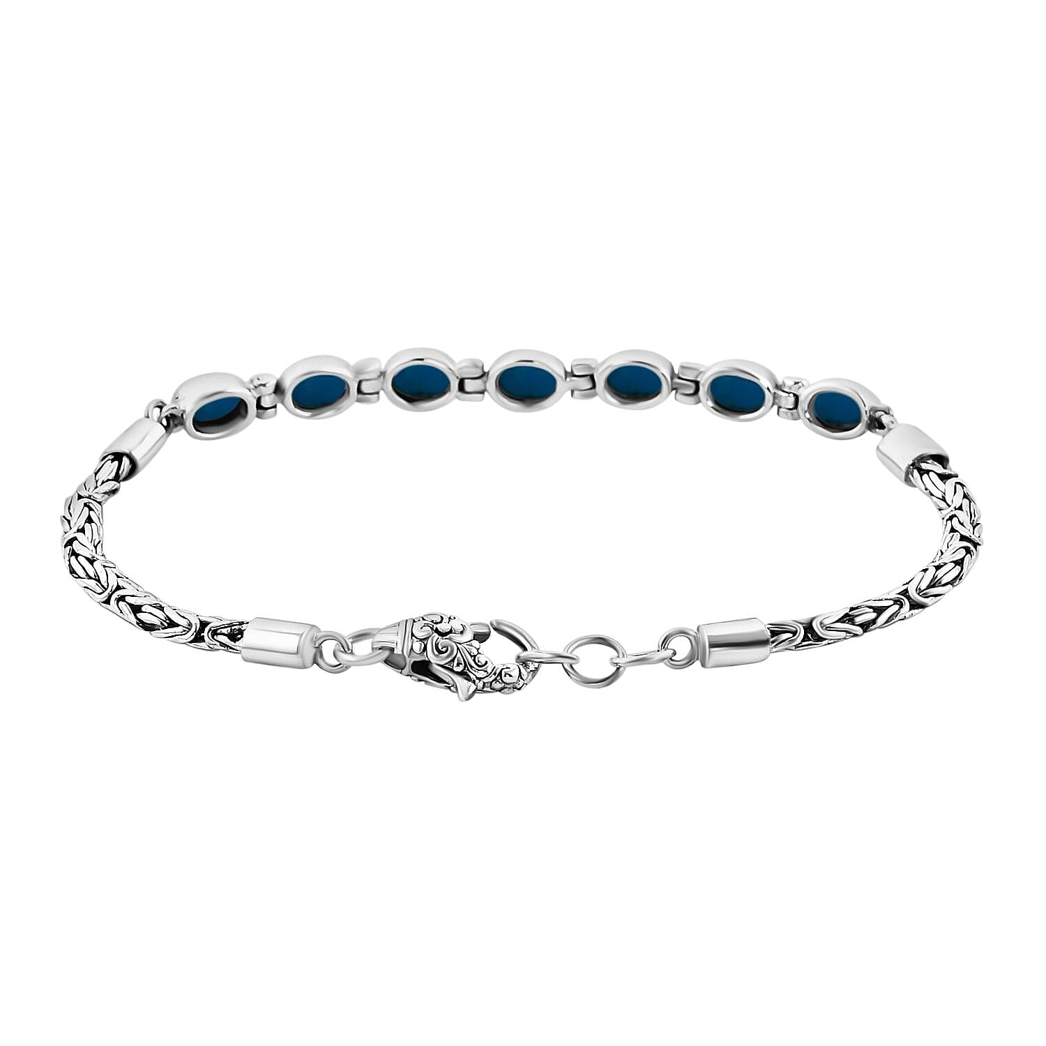 Royal Bali Collection Mega Closeout - Sleeping Beauty Turquoise Borobudur Bracelet (Size - 7.5)  Sterling Silver Wt. 11.10