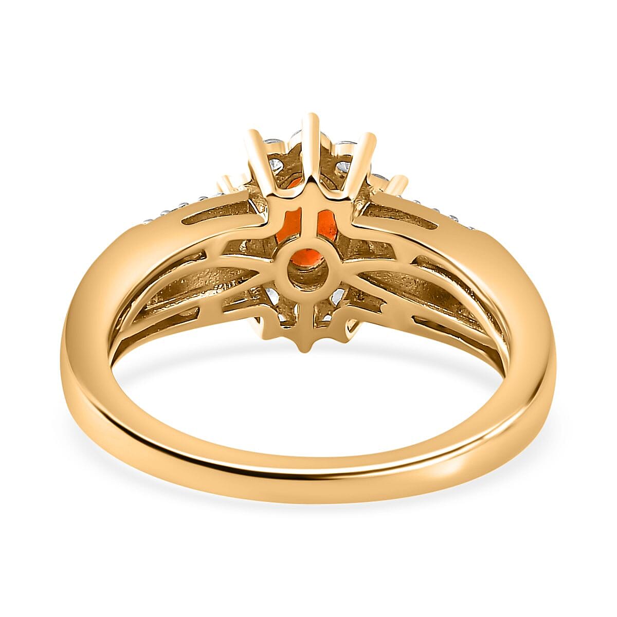 Red Orange Sapphire & Natural Zircon Ring in 18K Vermeil YG Plated Sterling Silver 1.12 Ct