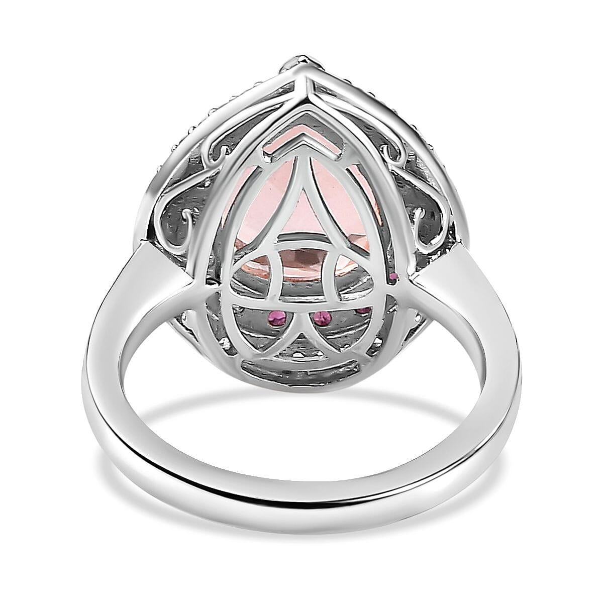 Morganite Colour Quartz, Natural Zircon & Lotus Garnet Ring in Platinum Overlay Sterling Silver 4.94 Ct.