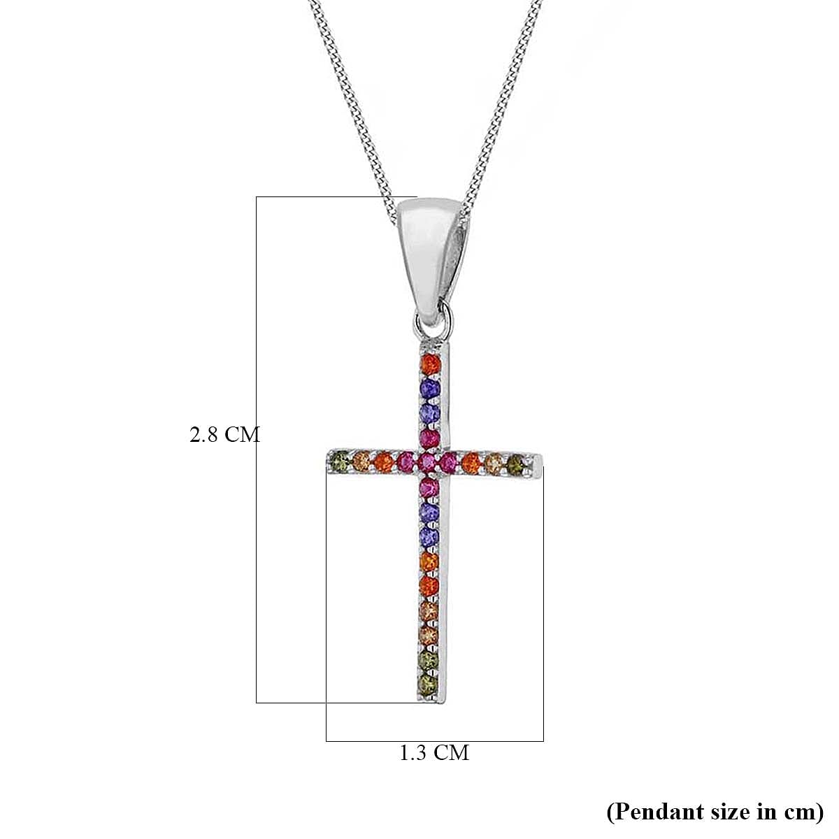 Multi Colour Cubic Zirconia Cross Pendant in Rhodium Overlay Sterling Silver