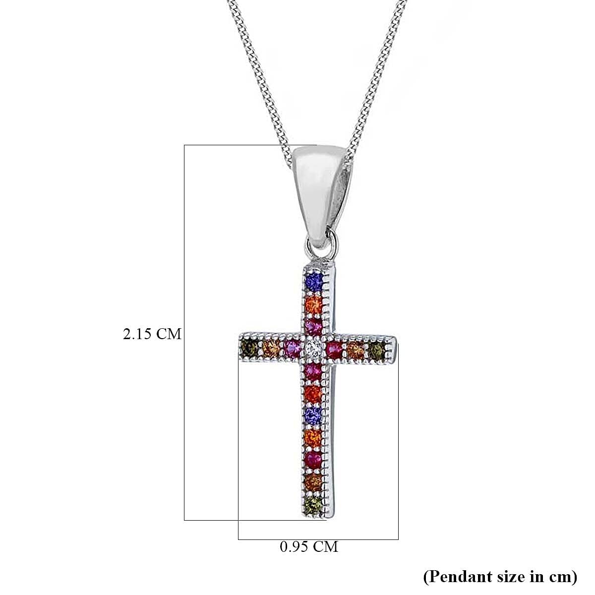 Multi Colour Cubic Zirconia Cross Pendant in Rhodium Overlay Sterling Silver