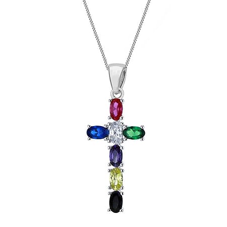 Sil Rh Mutli Col Oval Cubic Zirconia Cross
