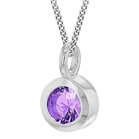 Purple Cubic Zirconia Solitaire Feb Birthstone Pendant in Sterling Silver