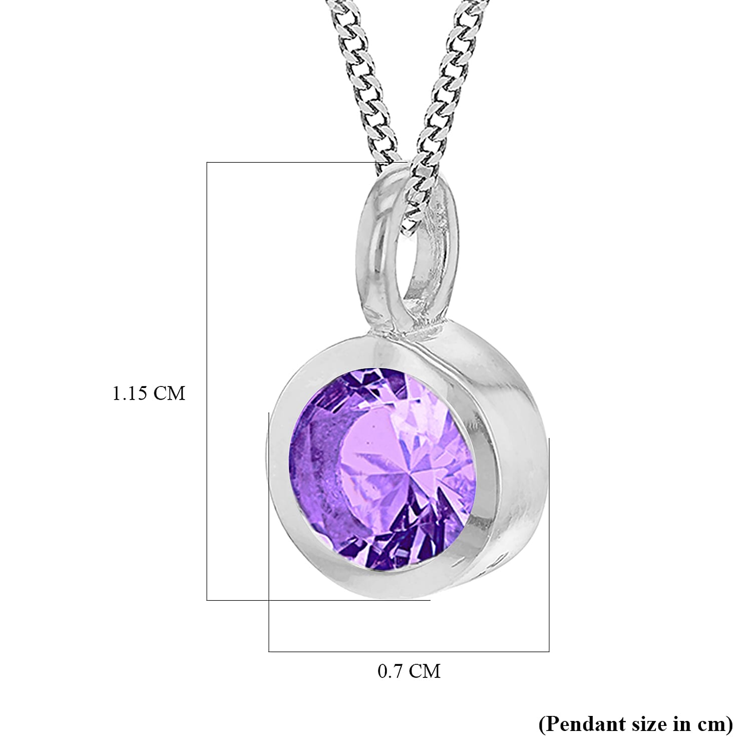 Purple Cubic Zirconia Solitaire Feb Birthstone Pendant in Sterling Silver