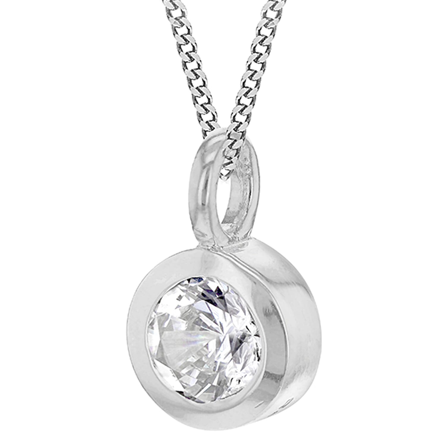 Cubic Zirconia Solitaire Aprill Birthstone Pendant in Sterling Silver