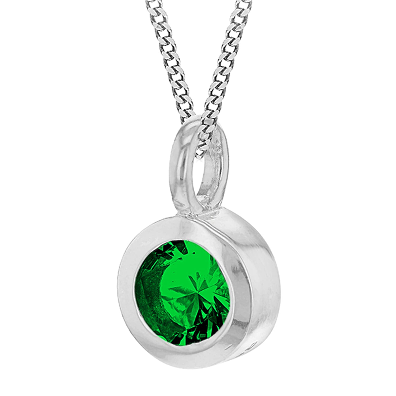Green Cubic Zirconia Solitaire May Birthstone Pendant in Sterling Silver