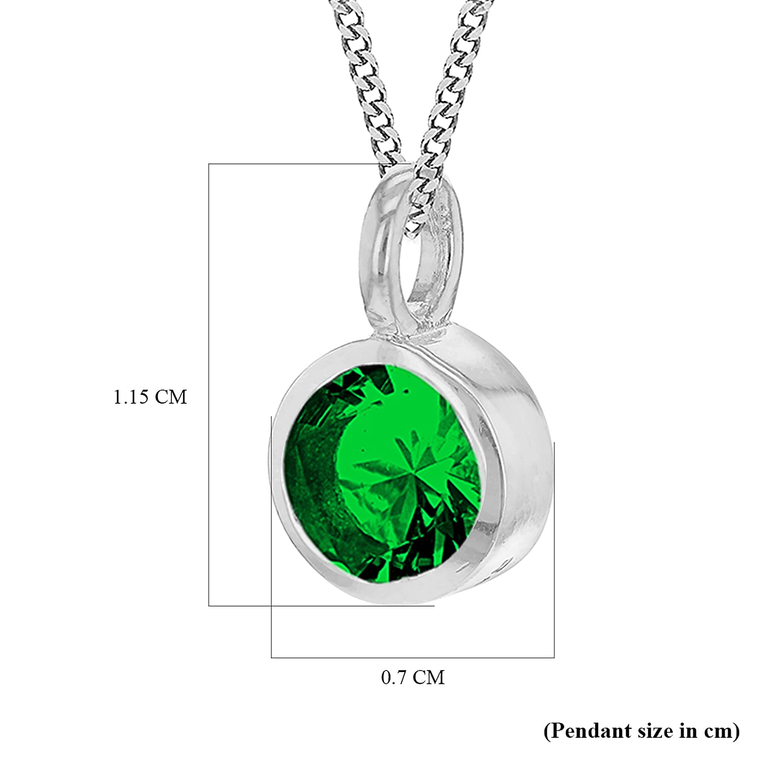 Green Cubic Zirconia Solitaire May Birthstone Pendant in Sterling Silver