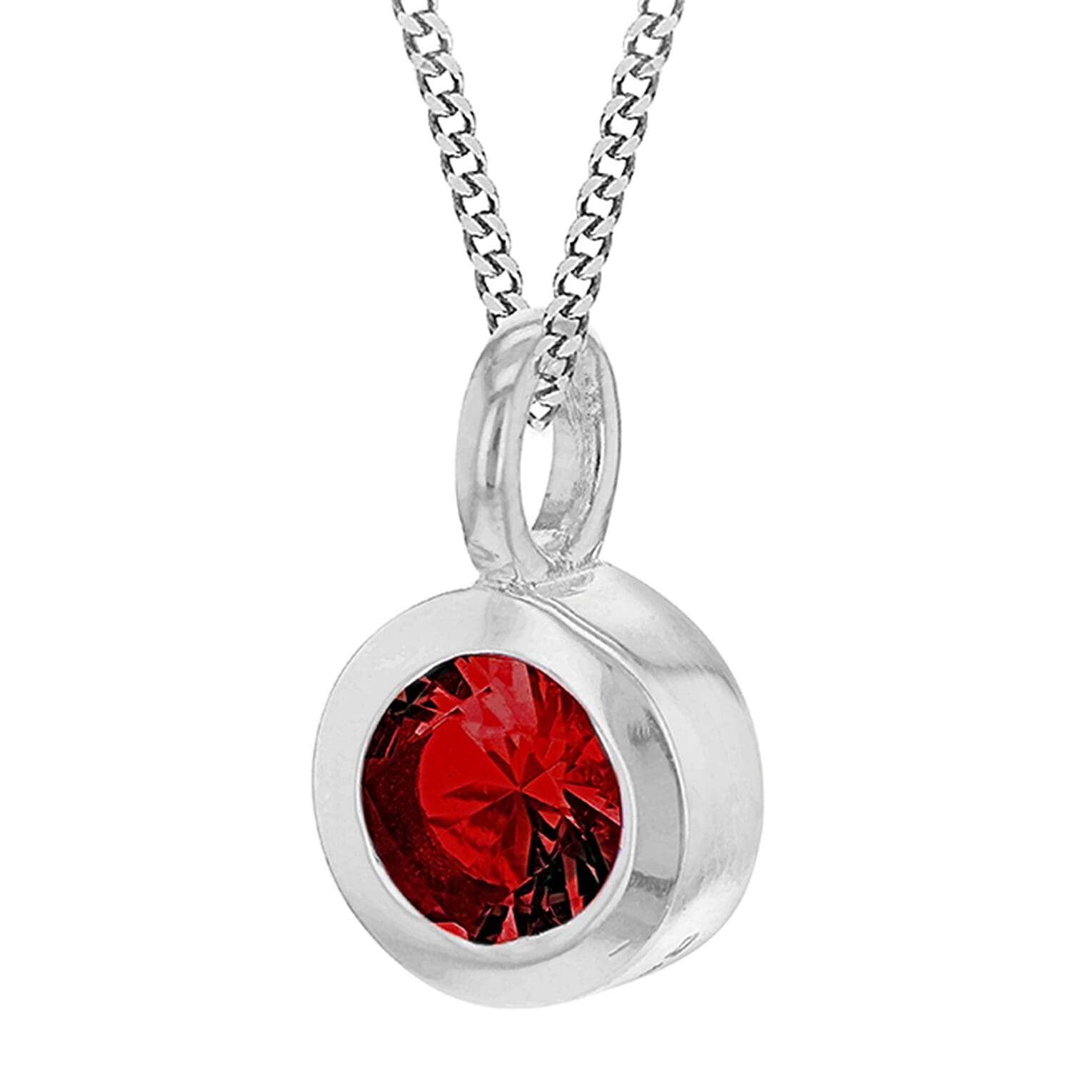 Red Cubic Zirconia Solitaire July Birthstone Pendant in Sterling Silver