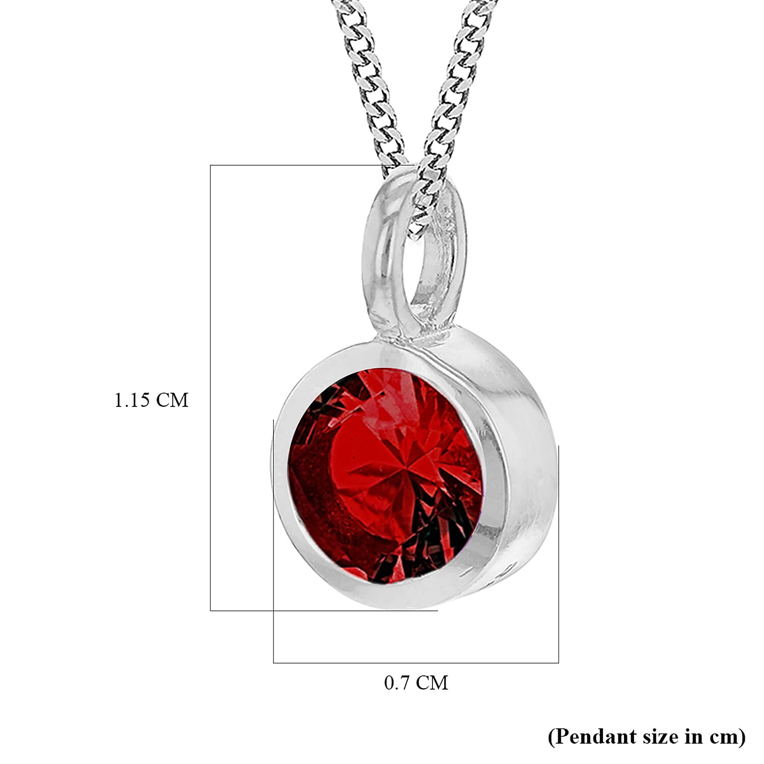Red Cubic Zirconia Solitaire July Birthstone Pendant in Sterling Silver