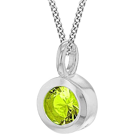 Green Cubic Zirconia Solitaire Aug Birthstone Pendant in Sterling Silver