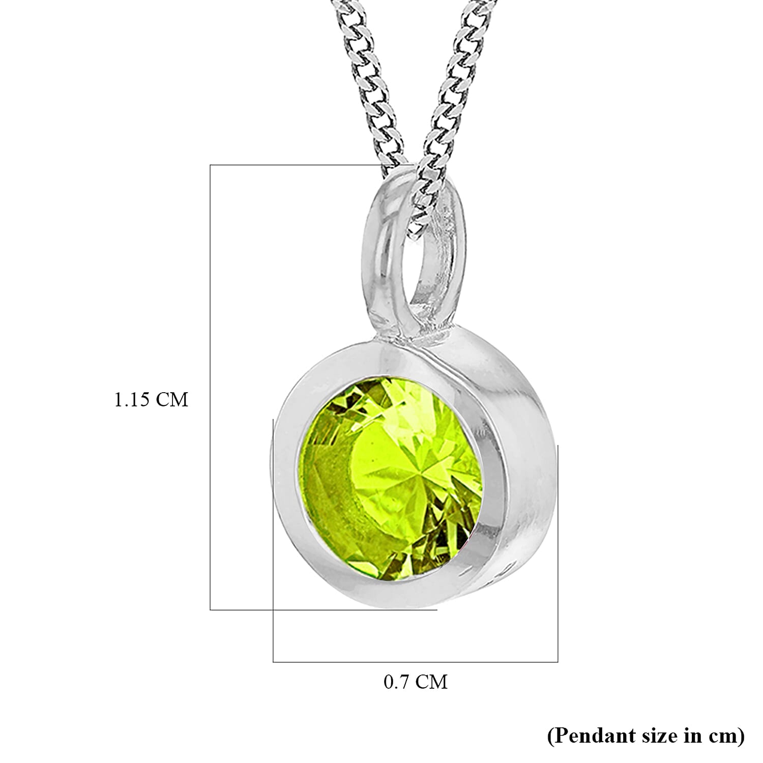 Green Cubic Zirconia Solitaire Aug Birthstone Pendant in Sterling Silver