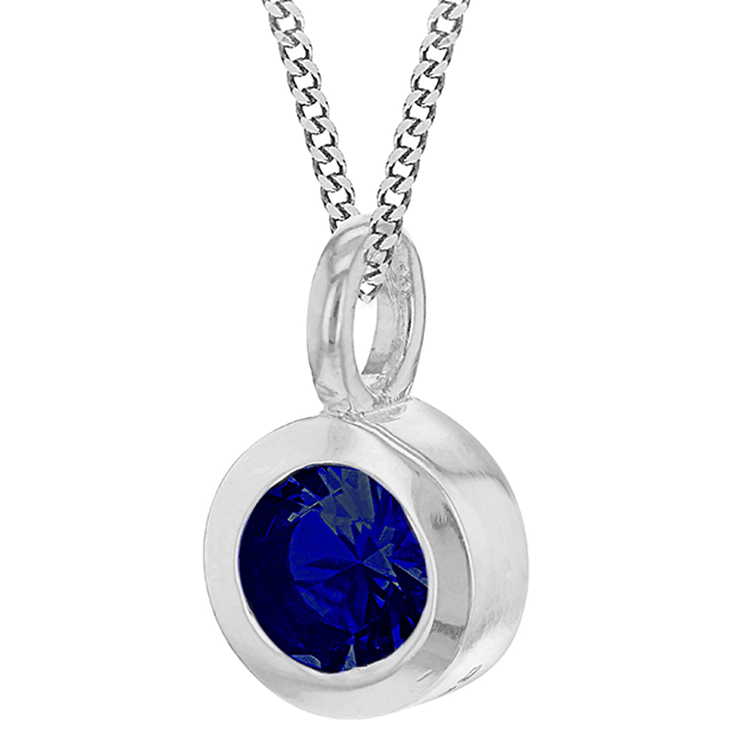 Blue Cubic Zirconia Solitaire Sep Birthstone Pendant in Sterling Silver