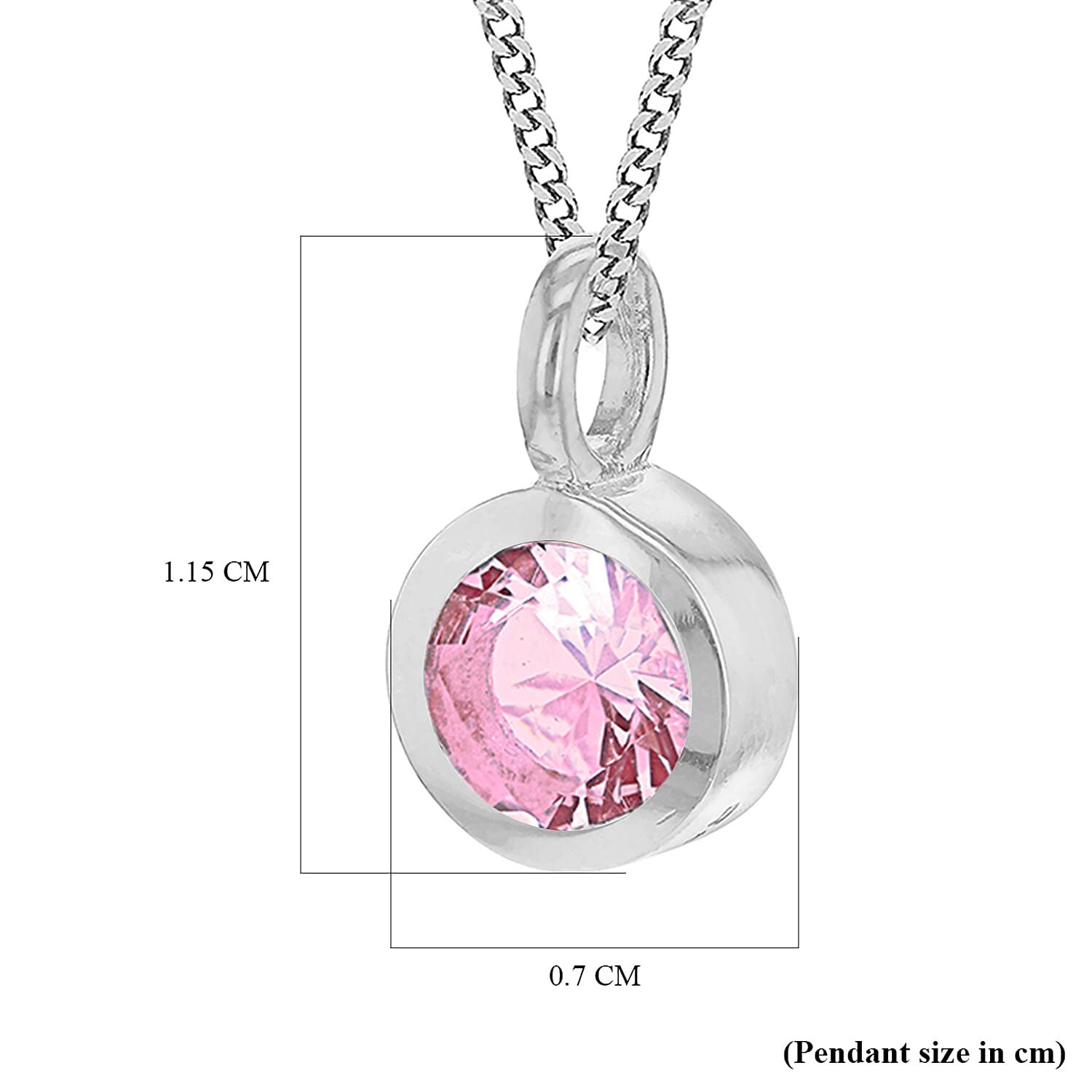 Pink Cubic Zirconia Solitaire Birthstone Pendant in Sterling Silver