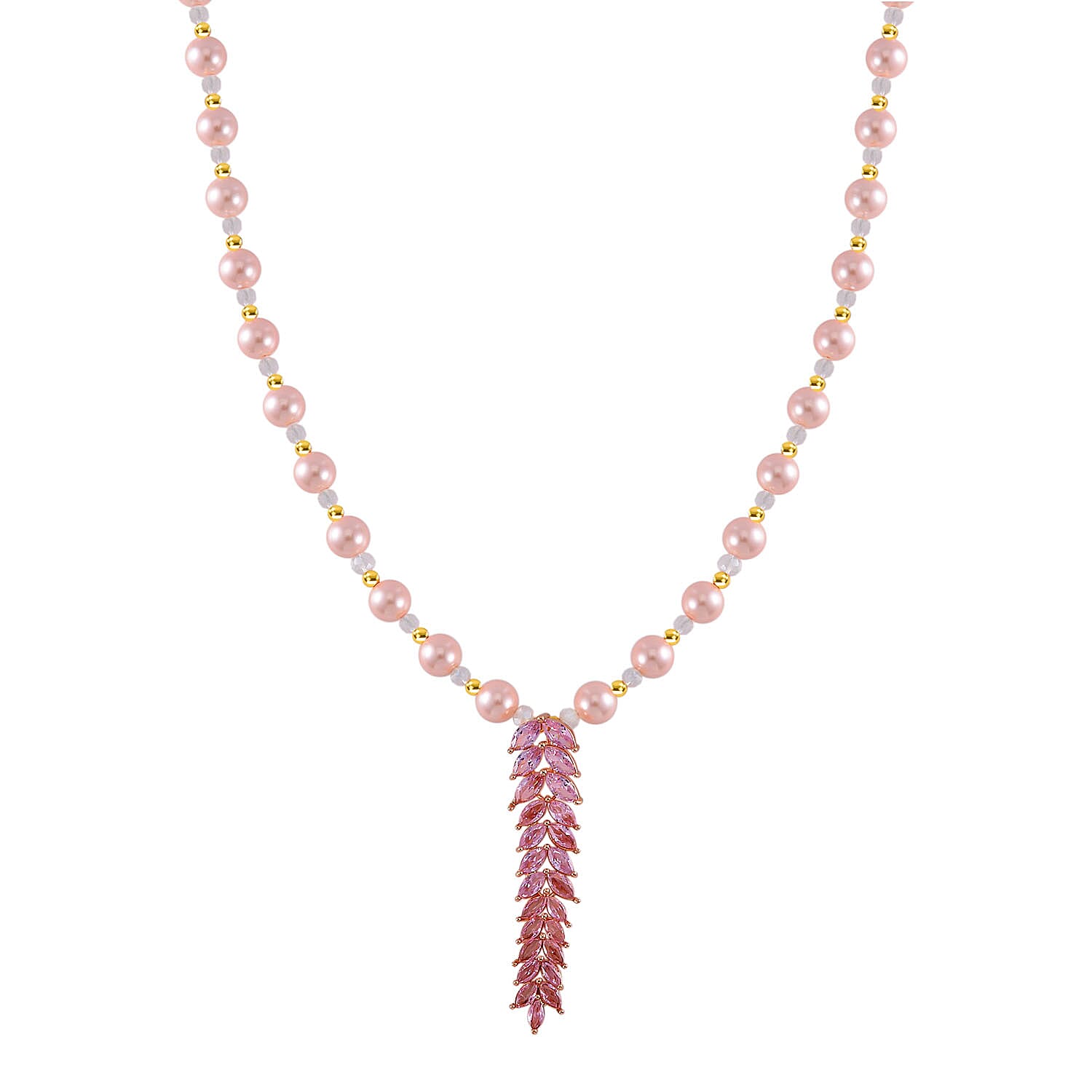 Designer Closeout Pink Colour Shell Pearl Pink Cubic Zirconia and Mystic Crystal Necklace Size 20 22 7754472 TJC