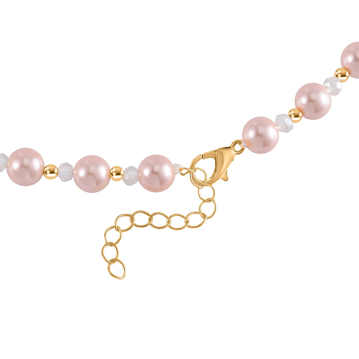 Designer Closeout - Pink Colour Shell Pearl, Pink Cubic Zirconia & Mystic Crystal Necklace (Size 20-22)