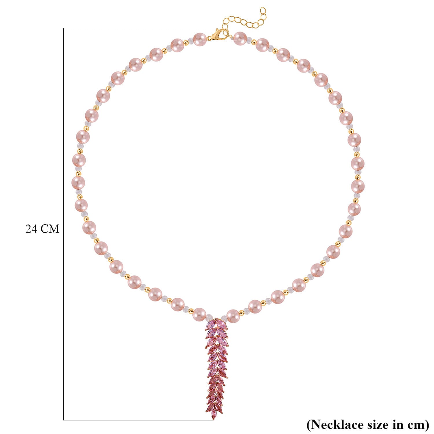 Designer Closeout - Pink Colour Shell Pearl, Pink Cubic Zirconia & Mystic Crystal Necklace (Size 20-22)