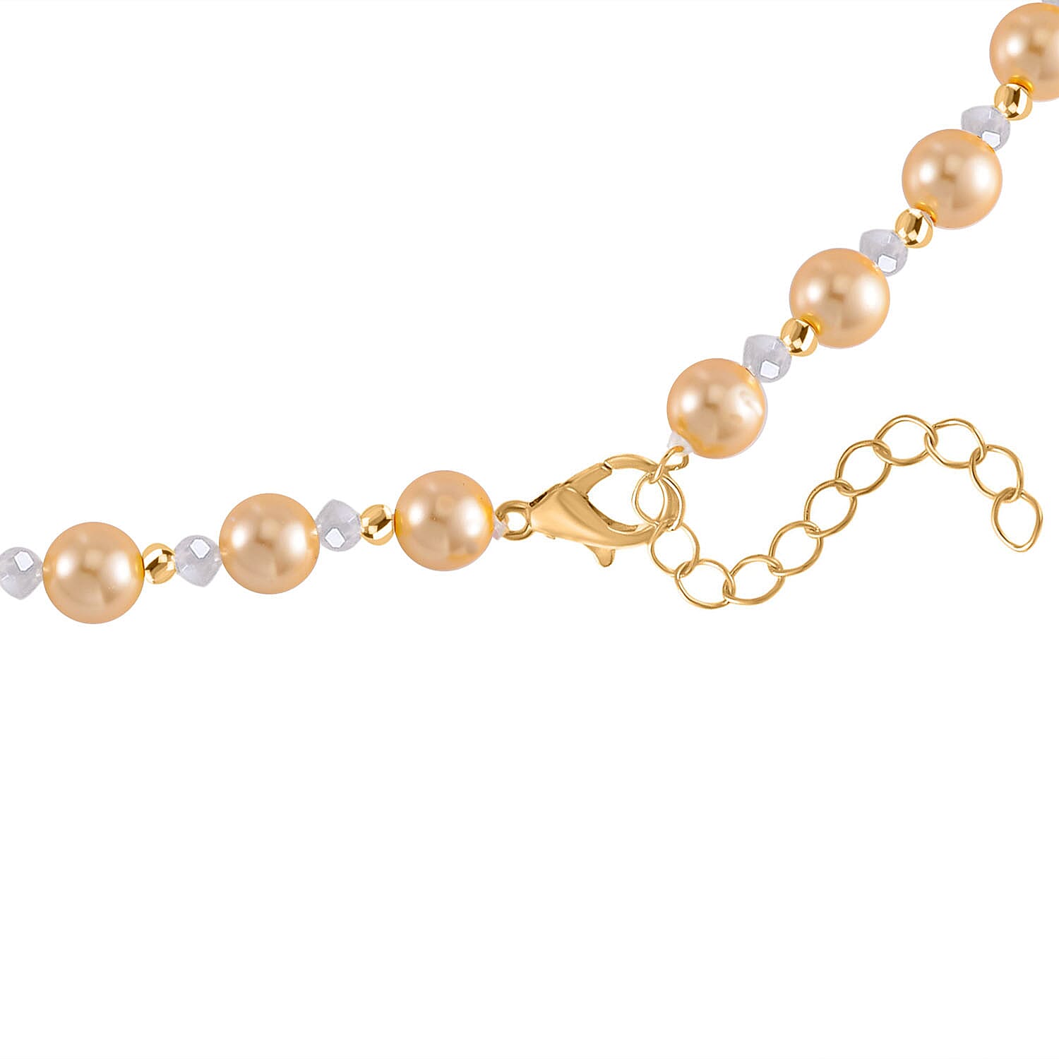 Designer Closeout - Golden Colour Shell Pearl, Gold Cubic Zirconia & Crystal Necklace (Size 20-22)