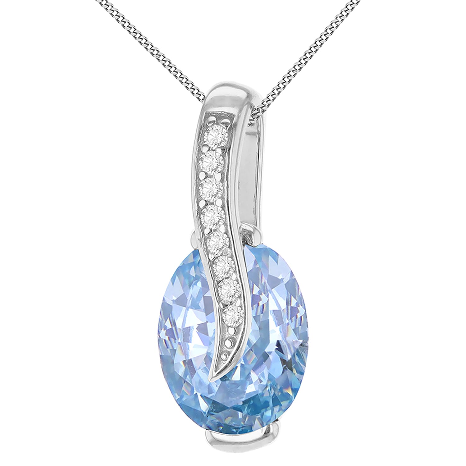 White & Light Blue Cubic Zirconia Crossover Pendant in Rhodium Overlay Sterling Silver