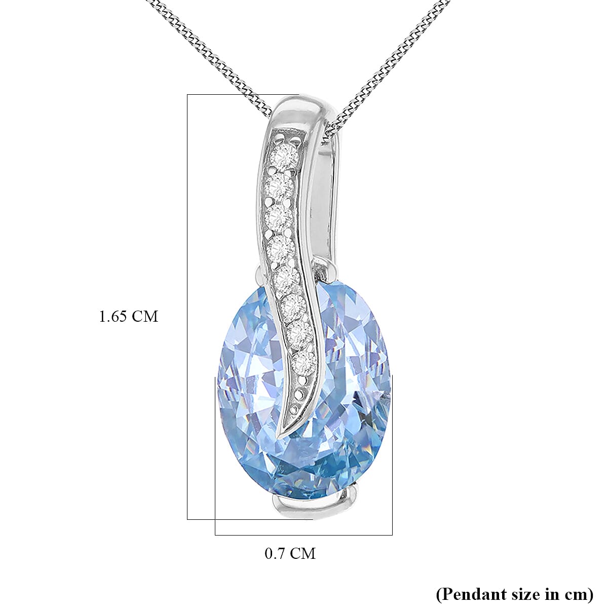 White & Light Blue Cubic Zirconia Crossover Pendant in Rhodium Overlay Sterling Silver