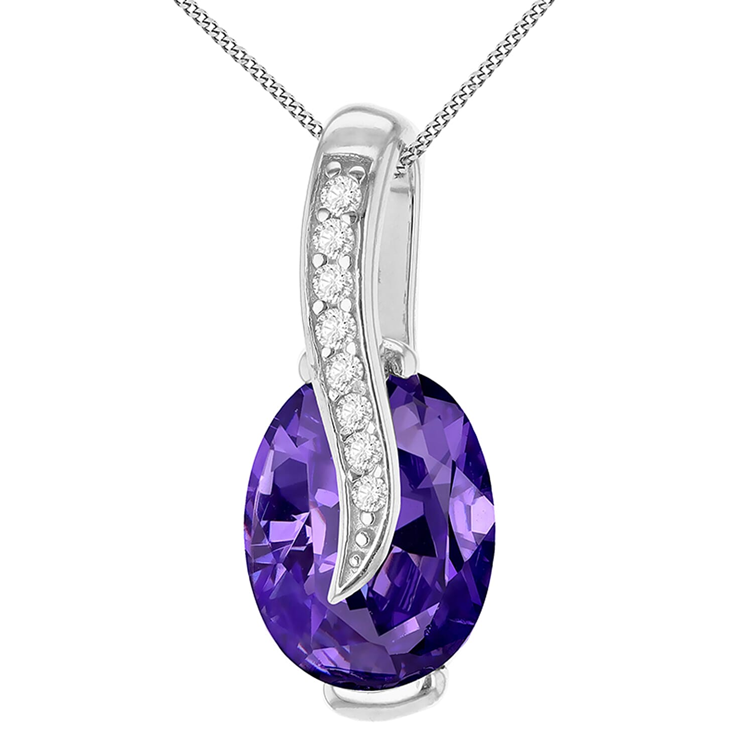 Cubic & Purple Cubic Zirconia Crossover Pendant in Rhodium Overlay Sterling Silver