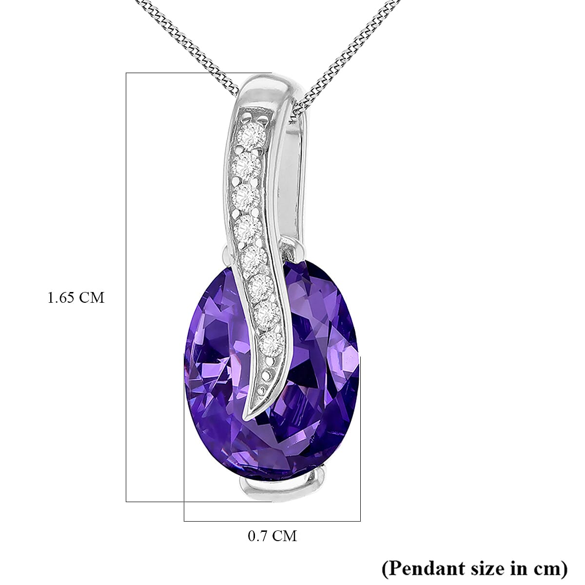Cubic & Purple Cubic Zirconia Crossover Pendant in Rhodium Overlay Sterling Silver