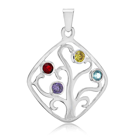 Yellow, Purple & Blue Cubic Z Tree Pendant in Sterling Silver