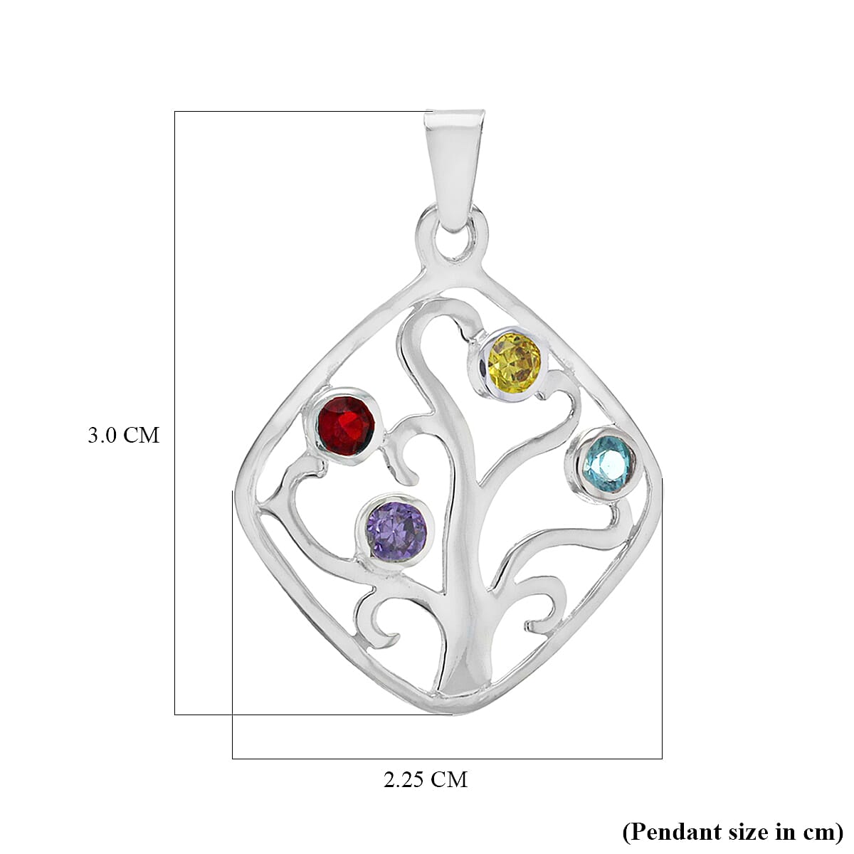 Yellow, Purple & Blue Cubic Z Tree Pendant in Sterling Silver