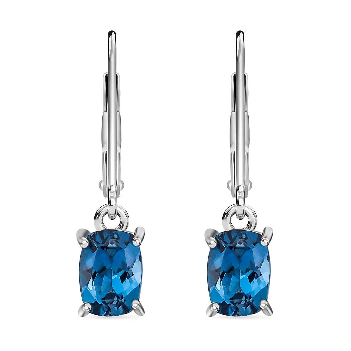 London Blue Topaz Lever Back Earring in Rhodium Overlay Sterling Silver 2.00 ct