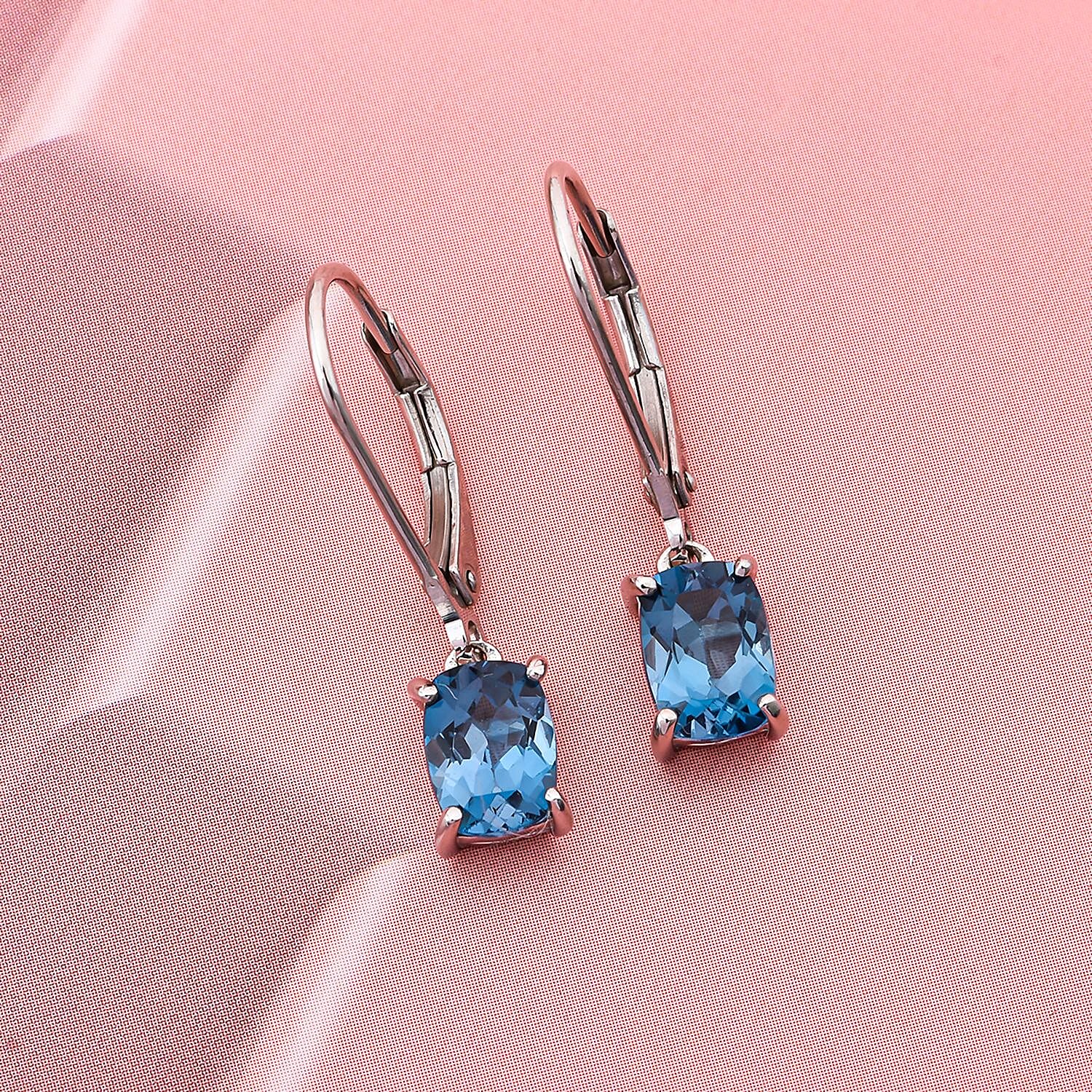 London Blue Topaz Lever Back Earring in Rhodium Overlay Sterling Silver 2.00 ct