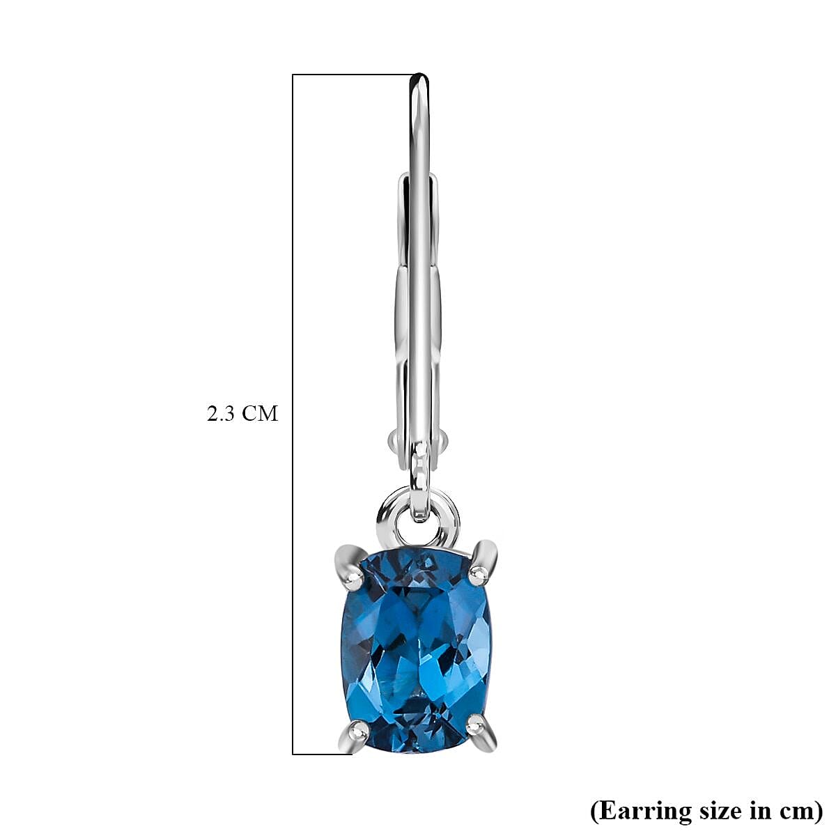 London Blue Topaz Lever Back Earring in Rhodium Overlay Sterling Silver 2.00 ct