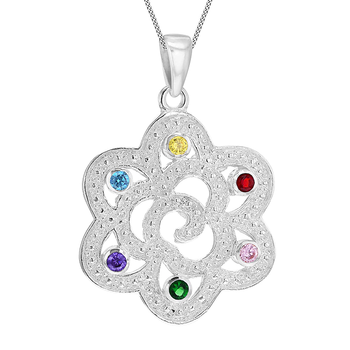 Multi Gemstone Swirl Pendant in Sterling Silver
