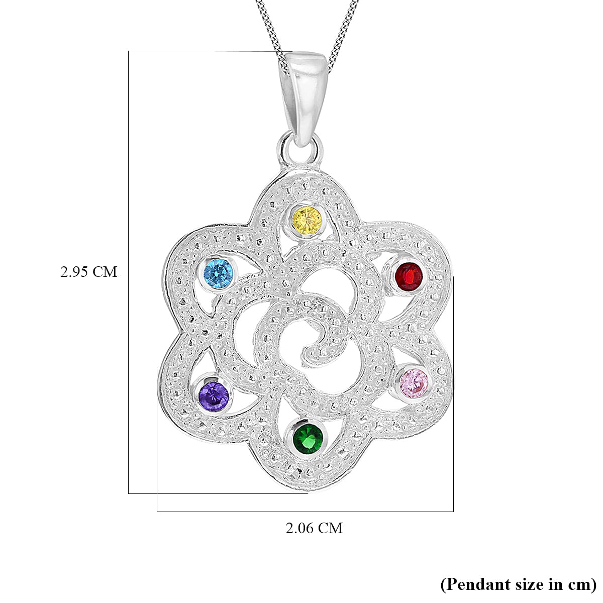 Multi Gemstone Swirl Pendant in Sterling Silver
