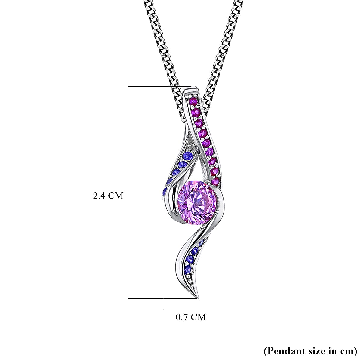 Light Pink, Purple & Pink Cubic Zirconia Corundun Pendant in Rhodium Overlay Sterling Silver