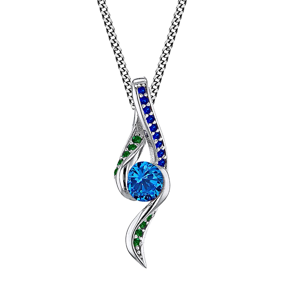 Light Blue, Blue & Green Blue Cubic Zirconia Spin Pendant in Rhodium Overlay Sterling Silver