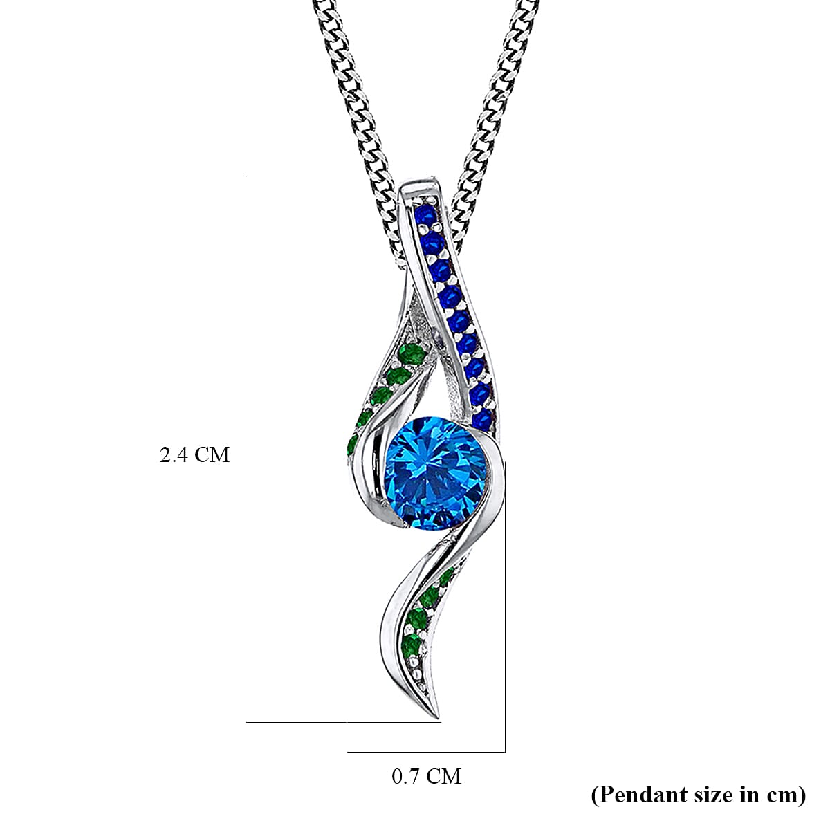 Light Blue, Blue & Green Blue Cubic Zirconia Spin Pendant in Rhodium Overlay Sterling Silver