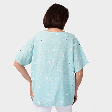 Sugar Crisp 100% Cotton Daisey Printed Top (One Size ) - Turquoise