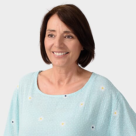 Sugar Crisp 100% Cotton Daisey Printed Top (One Size ) - Turquoise