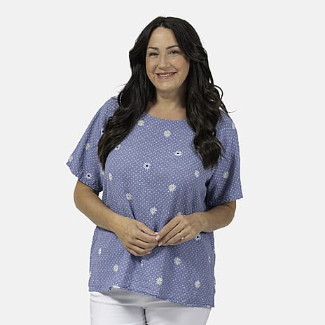 Sugar Crisp 100% Cotton Daisey Printed Top (One Size ) - Blue