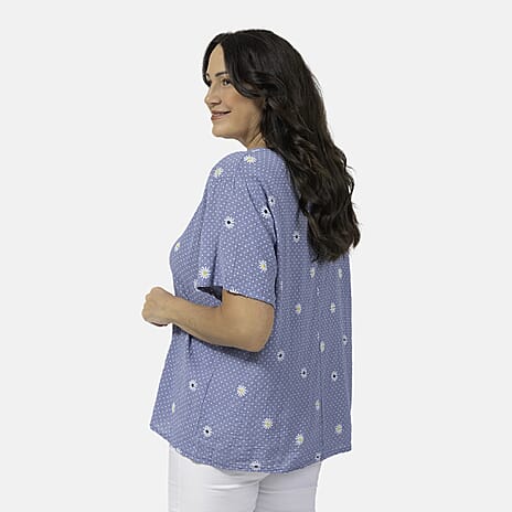 Sugar Crisp 100% Cotton Daisey Printed Top (One Size ) - Blue
