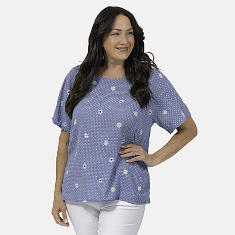 Sugar Crisp 100% Cotton Daisey Printed Top (One Size ) - Blue